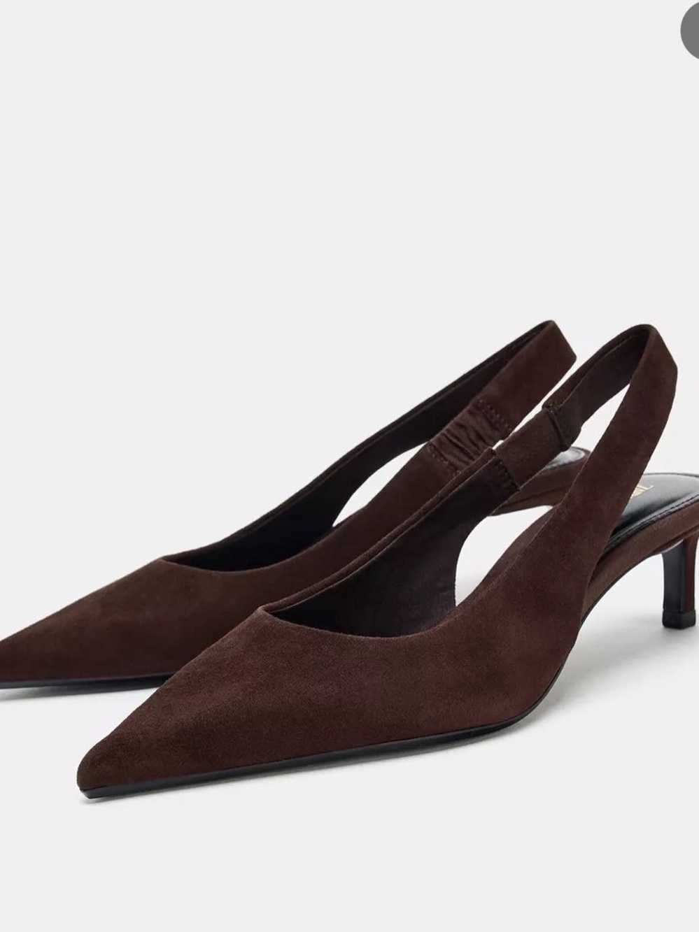 Zara Pointed-Toe Suede Slingback Pumps - Dark Brown